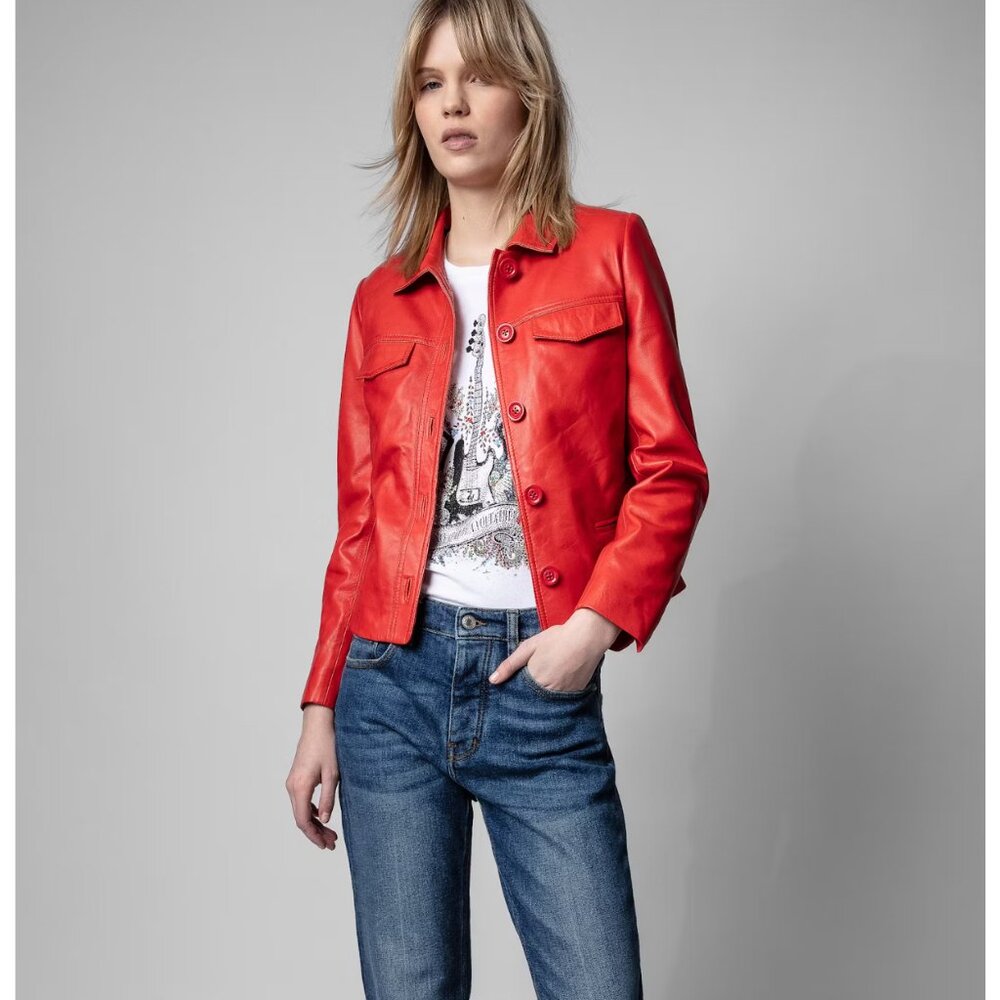 NWT Zadig & Voltaire Liam Red Leather Jacket size XS - Picture 5 of 14